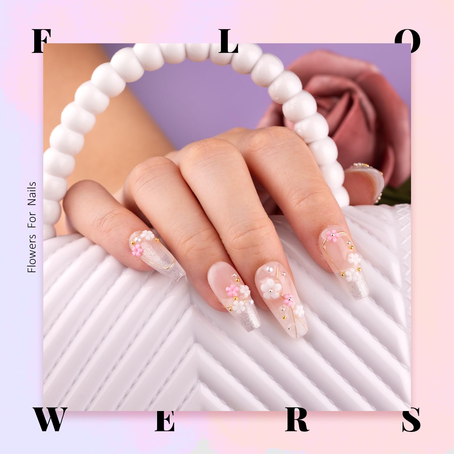 3D Flowers Nail Charms and Gems with Nail Rhinestone Glue Gel, Cute Colorful Acrylic 3D Flowers for Nails with Caviar Beads, Rhinestones for Nails and Gem Glue with Pickup & Dotting Tools-Velvo Beauty