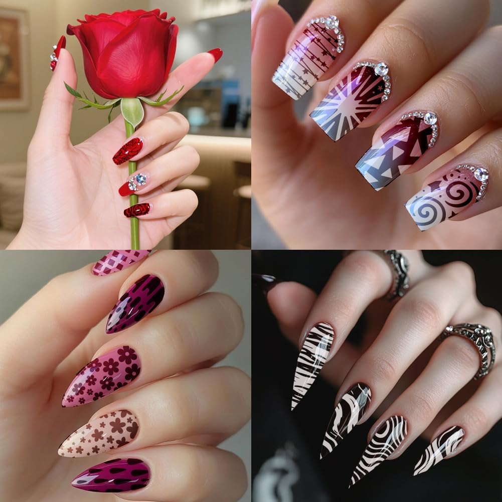 PH PandaHall 9pcs Marble Texture Nail Stamping Plates Line Graffiti Nail Art Designs Gradient Pattern Manicure Art Templates with Stamper and Scraper for Women DIY Manicures Salon Printing-Velvo Beauty