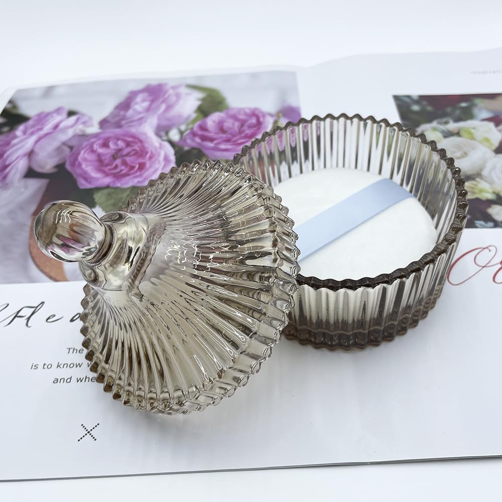 Ultra Soft Powder Puff and Container 3.3" High Density Velvet Dusting Washable Reusable Powder Puff,Body Powder Puff and Glass Jar Holder Loose Powder Box with Puff for Face Makeup(Tawny)-Velvo Beauty