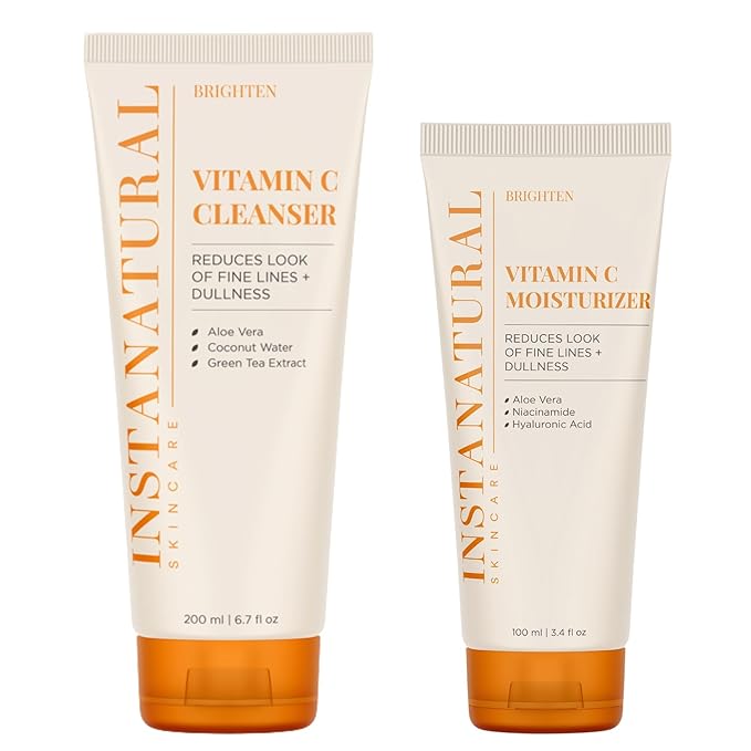 InstaNatural Vitamin C Cleanser and Moisturizer Kit, Brightens, Reduces the Look of Fine Lines and Uneven Texture, with Aloe Vera and Botanical Extracts-Velvo Beauty