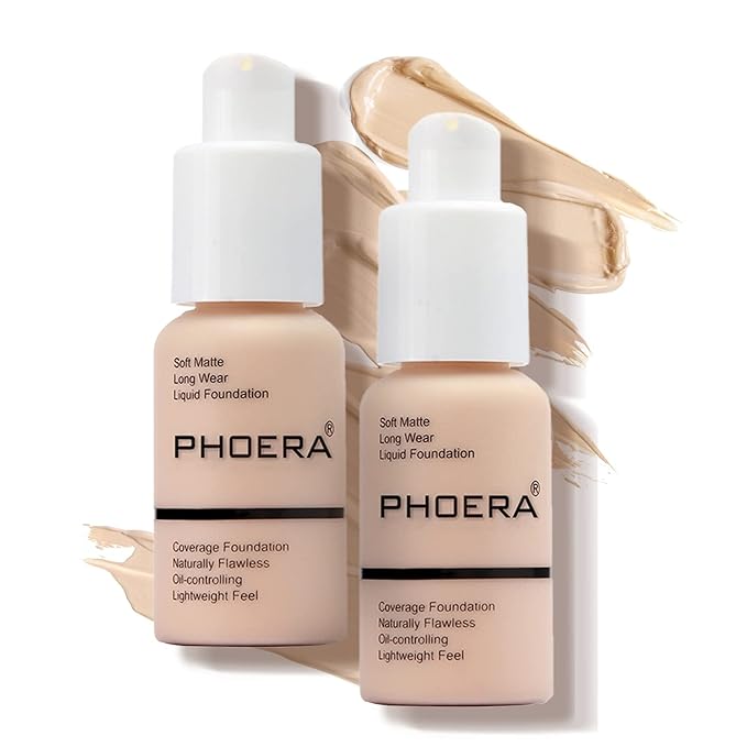 PHOERA Foundation Makeup Naturally Liquid Foundation Full Coverage Mattle Oil-Control Concealer 8 Colors Optional,Great Choice For Gift (2pcs,#101 Porcelain))-Velvo Beauty