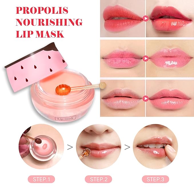 2PCS Strawberry Sleeping Lip Mask,Bee Lip Balm Lip Mask Honey Pot Propolis Moisturizing Lip Balm with Stick,Plumping Lip Hydrating Prevention Dry & Cracked Lip Scrubs Exfoliato Lip Wrinkle Care-Velvo Beauty