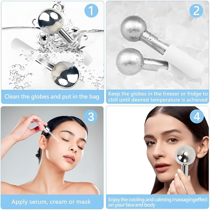 Ice Globes for Face & Eyes, Unbreakable Stainless Steel Cryo Massagers for Skincare Routines, Multifunctional Cold Roller Cooling Globes for Puffiness, Sagging Skin, Fine Lines, and Facial Relaxation-Velvo Beauty