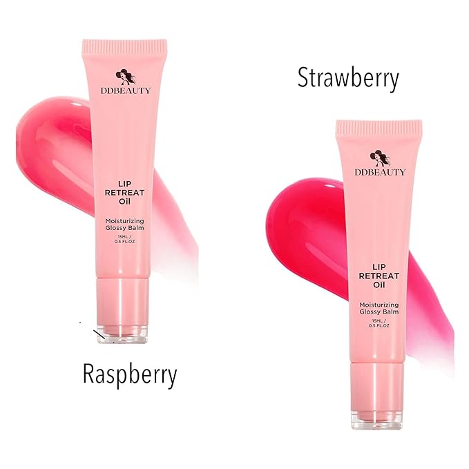 LIP RETREAT OIL, Sheer Color, Mineral Based with Vitamin E, Squalane, Non-Sticky, Glossy Balm, Moisturizing, Nourishes, Protects, Softens and Revitalizes The Lips (Strawberry)-Velvo Beauty