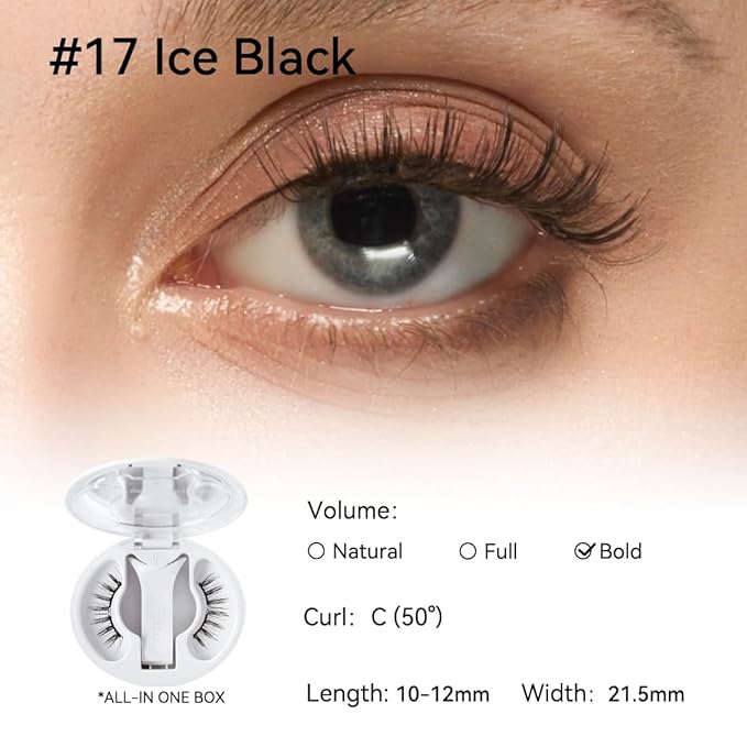 Magnetic Eyelashes with Applicator Kit, No.17 Ice Black, Reusable Magnetic Lashes without Eyeliner, Glue-free False Lashes, Waterproof, Lightweight, Suit for Heavy Makeup-Velvo Beauty