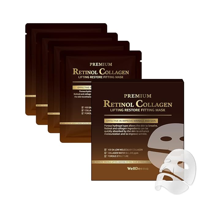 WELLDERMA Premium Retinol Collagen Restore Fitting Mask 4EA - Korean Collagen Face Mask for all around care, Wrinkles, Elasticity, Brightening, Deep Hydration, Face mask Skin Care-Velvo Beauty