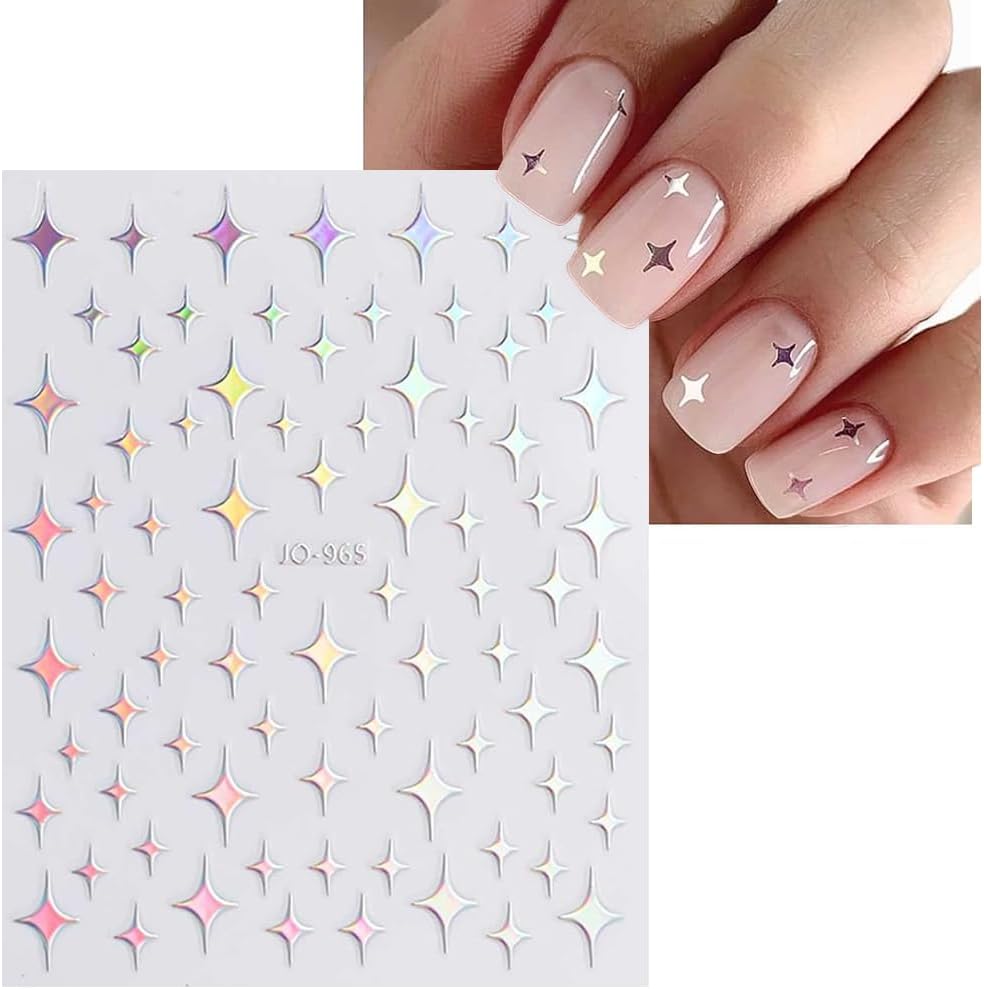 12 Sheets French Line Nail Art Stickers Aurora Star Heart Nail Decals Self-Adhesive Pegatinas Uñas Glitter Holographic Laser Silver Nail Supplies for Women Nail Art Design Decoration-Velvo Beauty