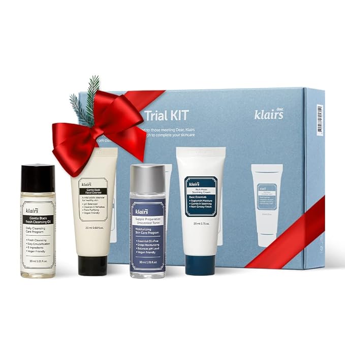 [DearKlairs] Skincare Trial Kits, 4 minis, cleansing oil, cleanser, toner, cream, Travel must haves, Gifts for Women, Stocking Stuffers for adults-Velvo Beauty
