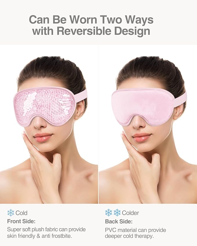 Luxtude Gel Eye Mask 2PCS, Reusable Cooling Eye Masks for Sleeping, Hot Cold Eye Ice Pack Sleep Mask, Frozen Cold Eye Compress for Puffiness/Dark Circles/Headaches/Dry Eyes/Stress Relief (Pink)-Velvo Beauty