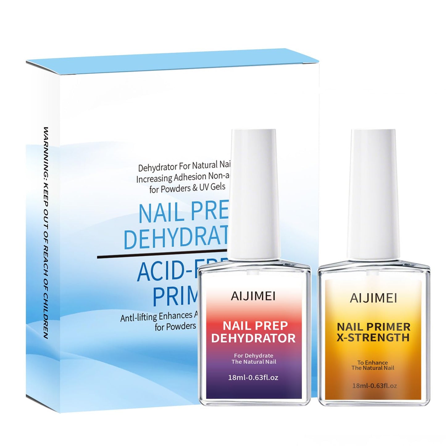 AIJIMEI 18ml Nail Prep Dehydrator And Nail Primer X-Strength Set For Acrylic Nail Products Nail Primer And Dehydrator Nail Bonding Nails（18ml/0.63fl.oz）-Velvo Beauty