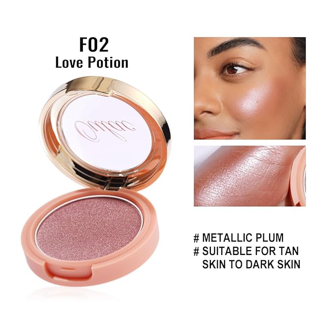 Oulac Shimmer Blush Makeup| 2 in 1 Powdery Blush & Highlighter| Pigmented&Blendable | Shape & Highlight Face| Vegan & Cruelty-Free| 4.8g F02 Love Potion-Velvo Beauty