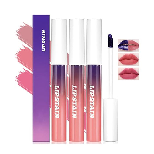 Dulele 3PCS Peel Off Lip Stain, Matte Peel Off Lip Gloss Long Wear Lip Stain Peel Off Lipstick Set, Waterproof Highly Pigmented Peel Off Lip Tint Stain (Pink, 1)-Velvo Beauty