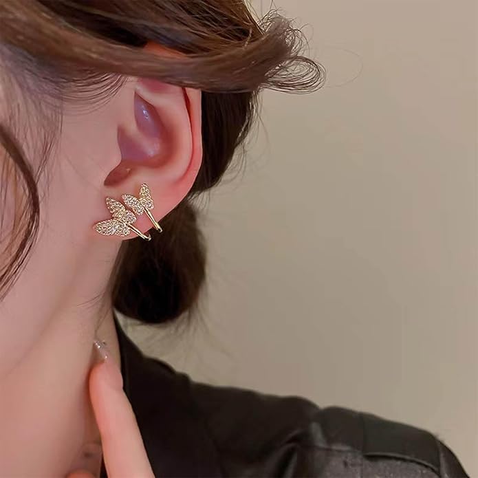 Vintage Crystal Butterfly Claw Earrings Rhinestone Claw Stud Earrings Sparkly Cz Butterfly Earrings Gold Butterfly Illusion Earrings Jewelry for Women-Velvo Beauty