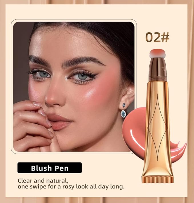 Liquid Blush Beauty Wand, Cream Blush Stick,Face Concealer Contouring Shaping,Long Lasting & Smooth Natural Matte Finish,with Cushion Applicator Attached Easy to Blend.(02# Peach Pink)-Velvo Beauty