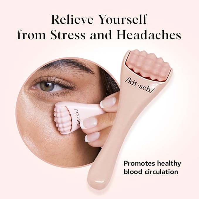 Kitsch Mini Facial Roller & Ice Face Roller Skin Care Tool Set for Women - Face Massager for Puffy Eyes, Cold Therapy, Lymphatic Drainage Massager, Self Care Gifts for Women & Men - Blush-Velvo Beauty