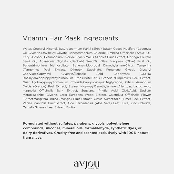 Avjou Researche™ Vitamin Mask – Supports the Look of Thicker, Fuller Hair – Vegan, Color & Keratin Safe, Hydrates & Strengthens with Redensyl™ – Designed for All Hair Types, 6 oz-Velvo Beauty