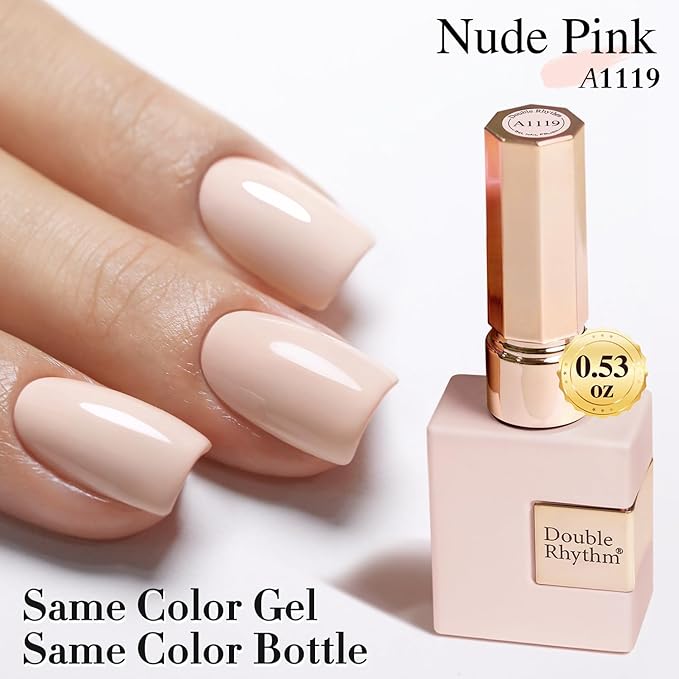 Double Rhythm Gel Polish Translucent Sheer Neutral Natural Light Milky Same Color Same Bottle 15ML Jelly UV Gel Polish Art DIY at Home (Nude Beige-A1119)-Velvo Beauty
