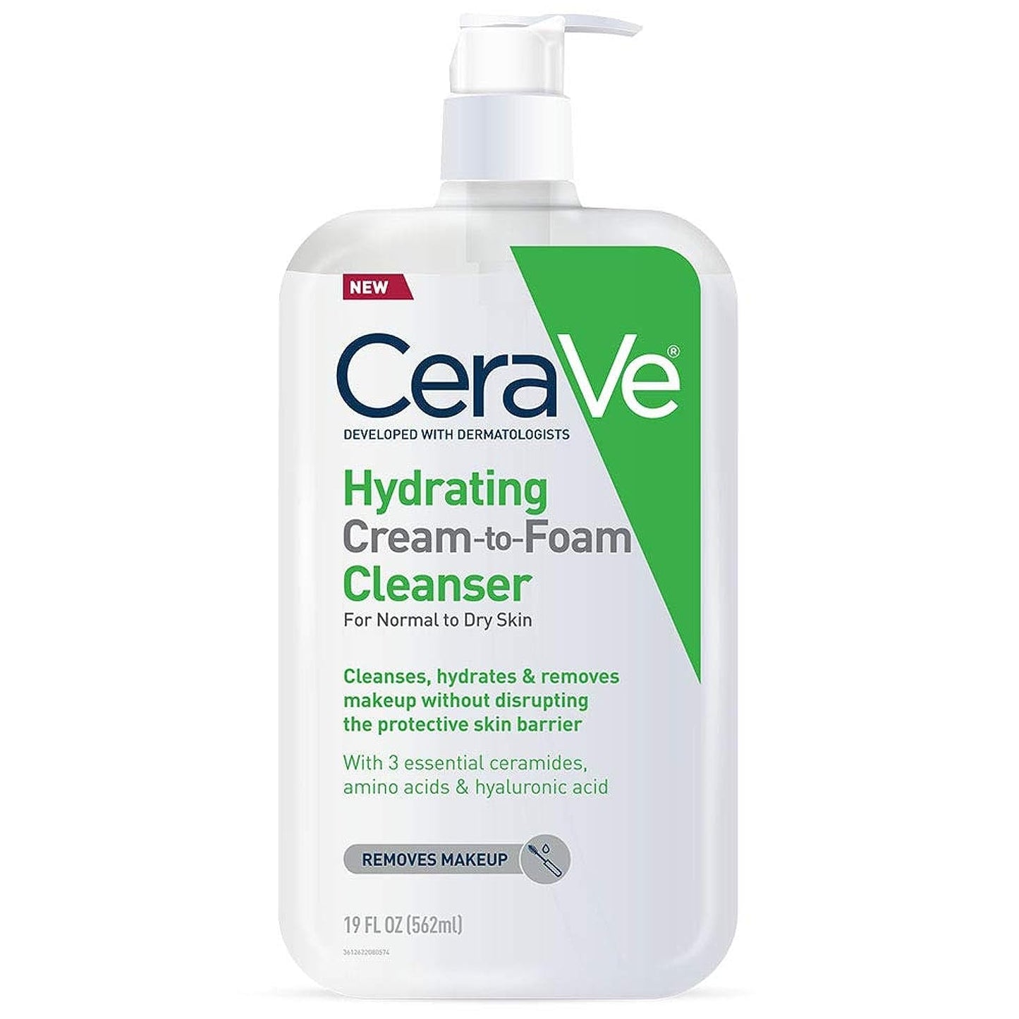 CeraVe Hydrating Cream To Foam Cleanser, Makeup Remover Face Wash For Dry Skin, Foaming Facial Cleanser With Hyaluronic Acid, Normal To Dry Skin, Fragrance Free & Non Comedogenic, 19 Fluid Ounce-Velvo Beauty