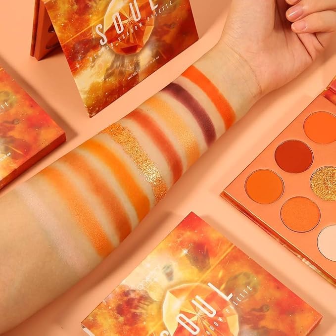 docolor Eyeshadow Palette 9Colors Orange Eyeshadow Gemstone Shadow Palettes Highly Pigmented Mattes Shimmers Smokey Glitter Cream Colorful Powder Blendable Long Lasting Waterproof Makeup Palette-Velvo Beauty