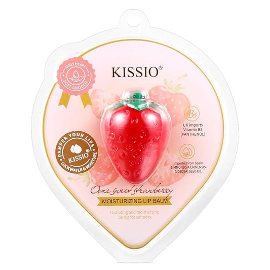 KISSIO Lip Balm,Strawberry Lip Balm,Lip Care with B5 Panthenol,Jojoba Seed Oil and Ceramide,Moisturize and Soothe Chapped Lips,Reduces Lines and Enhances Lip Elasticity,Cruelty Free,0.12 oz(02#)-Velvo Beauty