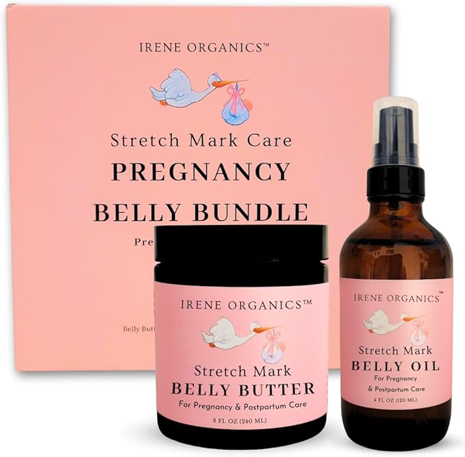 Belly Bundle by Irene Organics - Organic Belly Butter and Oil for Pregnancy Stretch Mark Prevention and Treatment - Award Winning Skincare For Pregnancy and Postpartum - Mother's Day Gift Set (Large)-Velvo Beauty