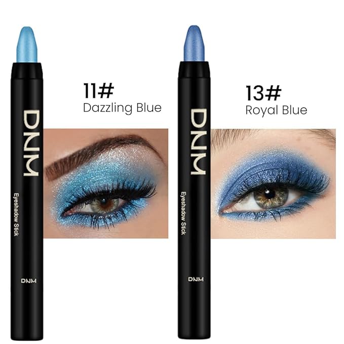 Kaely 2Pcs Bright Blue Eyeshadow Stick for Older Women, Metallic Shimmer Glitter Cream Eye Shadow Pencil Crayon, Light Blue Eyeliner Waterproof Halloween Makeup, 11+13-Velvo Beauty