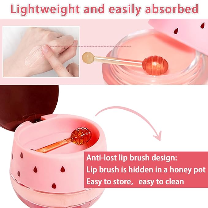 3 PCS Bee Lip Balm Honey Pot, Watermelon & Cherry & Strawberry Lip Mask Overnight Propolis Moisturizing Lip Balm Hydrating Prevention Dry and Crack Lip Scrubs Exfoliator Lip Wrinkle Care (Set C)-Velvo Beauty