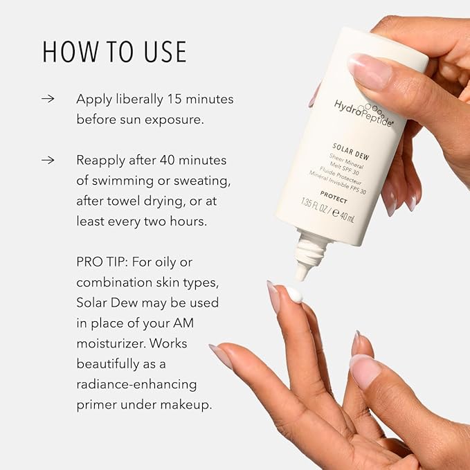 HydroPeptide Solar Dew Sheer Mineral Melt SPF30 Facial Moisturizer, Sunscreen & Primer, 1.35 Ounce-Velvo Beauty
