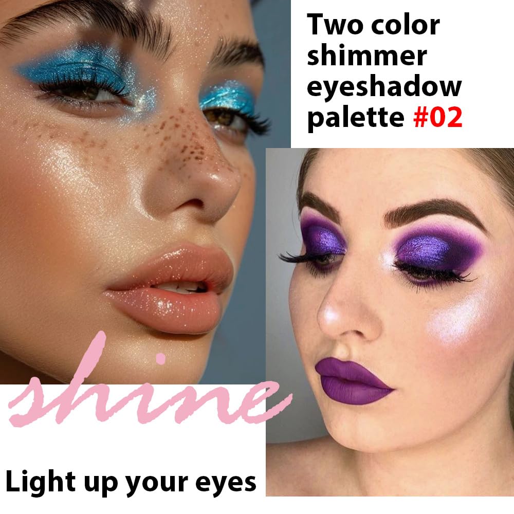2 colors eye shadow makeup palette, Blue & Purple Eyeshadows Halloween Birthday Party Wear, high pigment eye, matte & shimmer metal eye shadow powder, Blendable, Ultra-Pigmented, Easy to Apply(02)-Velvo Beauty