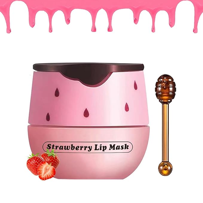 1 PCS Bee Lip Balm Honey Pot, Exfoliating Strawberry Bee Lip Balm Sleeping Lip Mask Overnight with Sticks, Honey Pot Lip Balm Prevention Dry Hydrating and Crack Lip Scrubs-Velvo Beauty