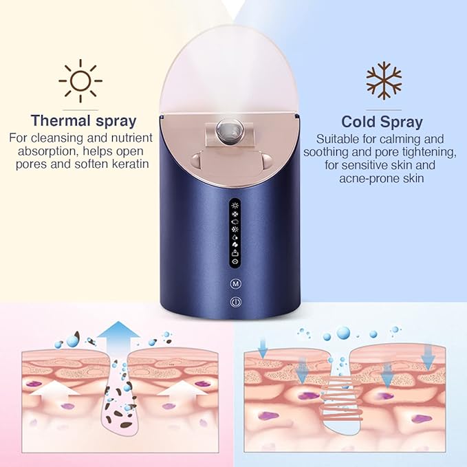 Facial Steamer DENFANY Nano Steamer Ionic Hot & Cool Mist Home SPA | 8 Steam Modes | Aromatherapy Basket | Digital LCD Screen | Extraction Set-Velvo Beauty