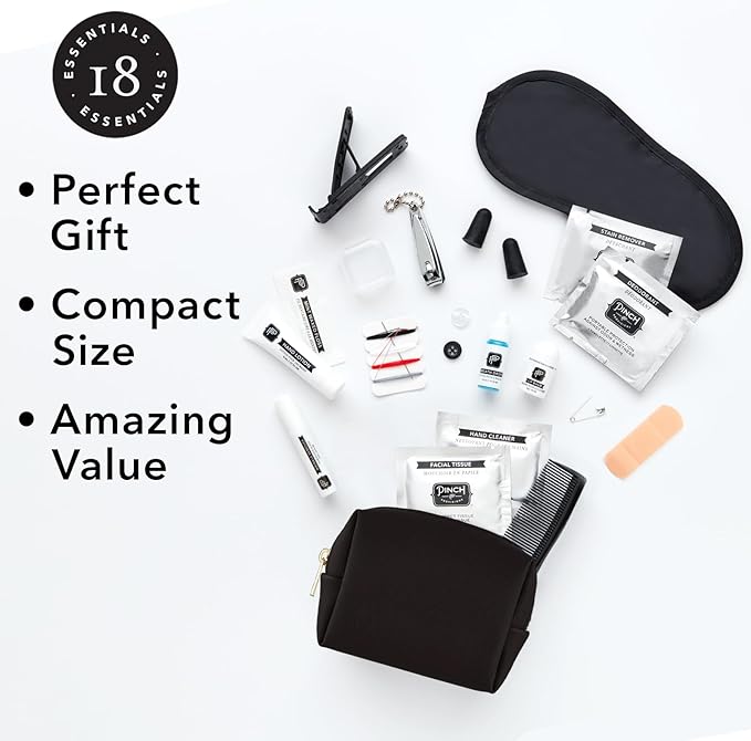 Pinch Provisions Travel Kit, includes 18 Must-Have Emergency Essential Items for Travelling, Ideal Road Trip or Airport Gift for Friends, Family & Peers, Portable Pouch-Velvo Beauty