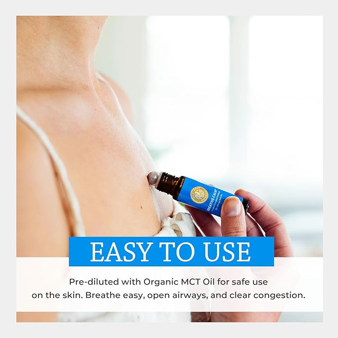 Silk Road Organic Breathe Calm Essential Oil Breathe Easy Blend Roll On, 100% Pure USDA Certified Aromatherapy for Cold, Cough, Congestion, Allergy Relief, & Wellness - 10 ml Roller-Velvo Beauty