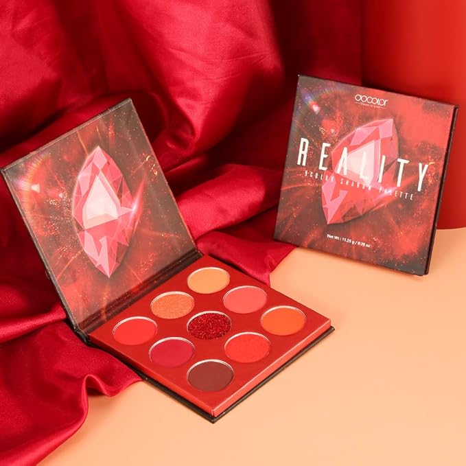 docolor Eyeshadow Palette 9Colors Red Eyeshadow Gemstone Shadow Palettes Highly Pigmented Mattes Shimmers Smokey Glitter Cream Colorful Powder Blendable Long Lasting Waterproof Makeup Palette-Velvo Beauty