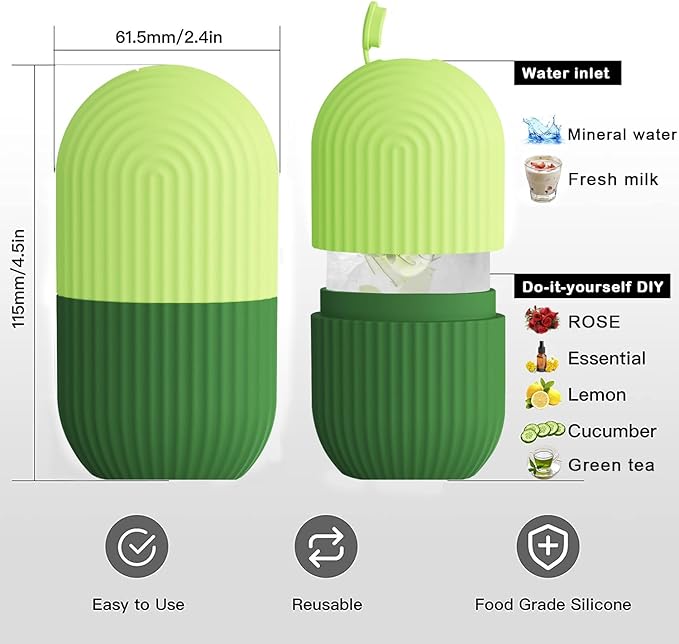 XHJRI Ice Roller Massager for Face, Eyes and Neck - Naturally Condition Skin, De-Puff Eye Bags, Reduce Migraine Pain - Reusable Silicone Ice Mold (Green)-Velvo Beauty