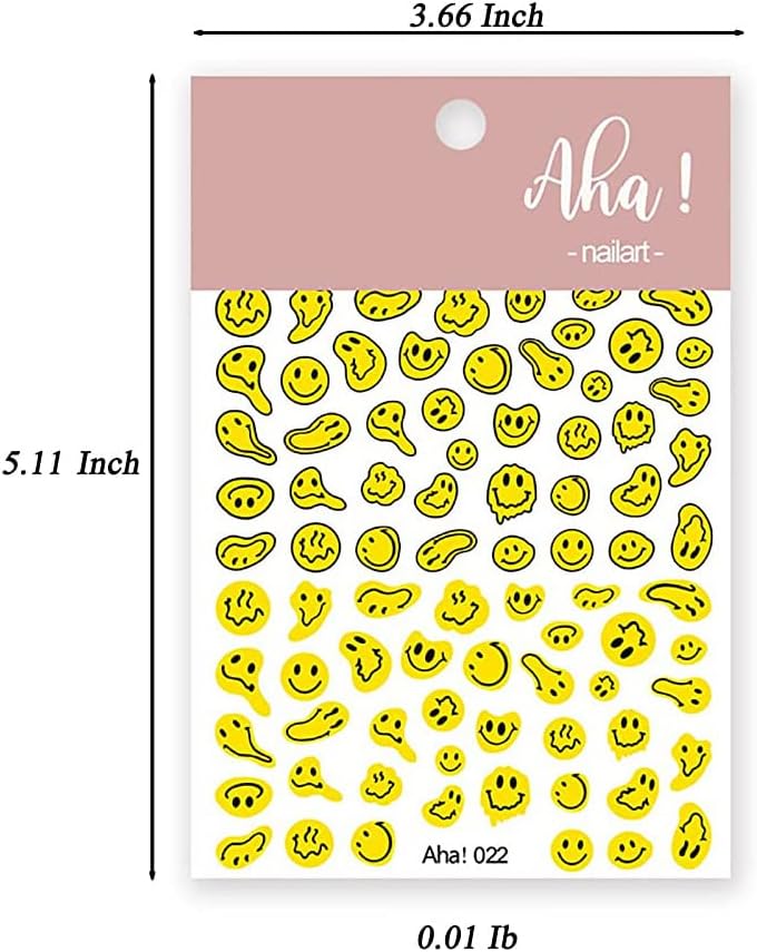 Smiling Face Nail Art Stickers 3D Nail Decals Cute Self-Adhesive Nail Stickers Yellow Black and White Twisted Smiling Face Nail Supplies for Women Girls Kids Nail Decorations-Velvo Beauty