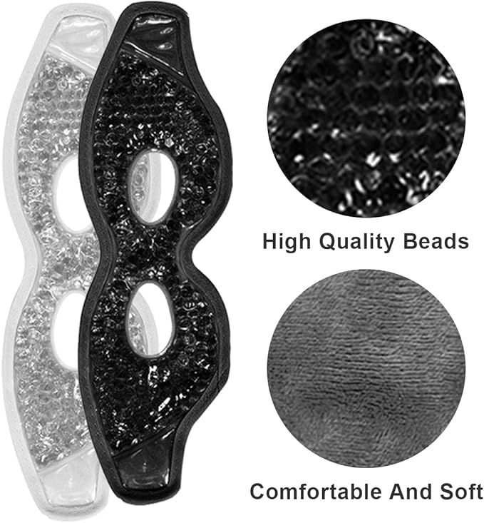 Jakuva 2PCS Cooling Eye Mask Sleeping Mask, Ice Eye Pads & Cold Eye Packs & Heat Cold Compress Pack Eye Spa Pad for Puffy Eyes,Puffiness,Headache,Stress Relief (Gray&Black)-Velvo Beauty