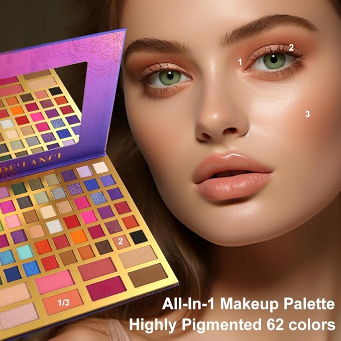 Large Eyeshadow Palette for Makeup Beginners, DE'LANCI Big Colorful All In One Makeup Palette for Stage Makeup, Blush Highlighter Contour Full Highly Pigmented Makeup Pallet Teen Holiday Gifts-Velvo Beauty