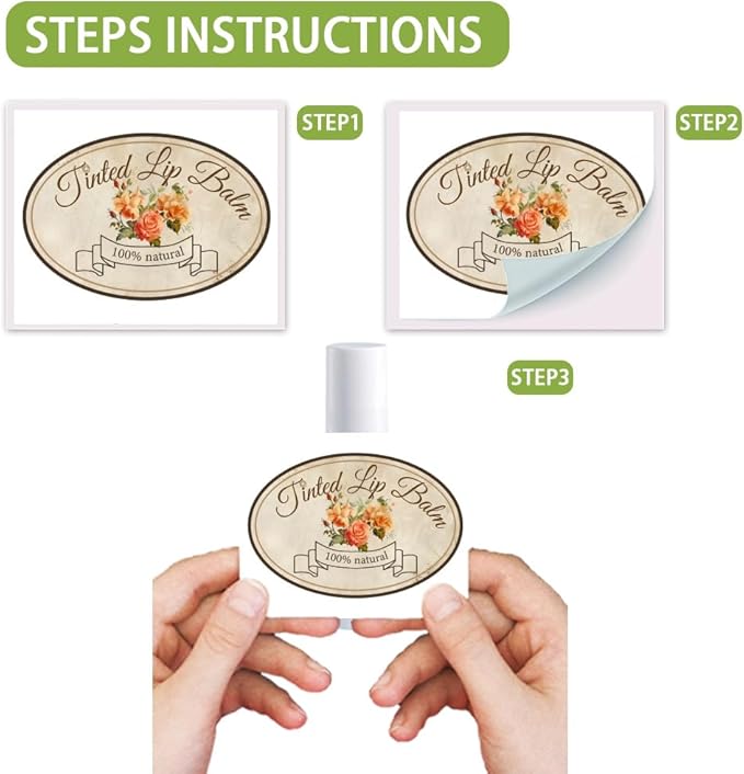 OLYCRAFT 100Pcs Self-Adhesive Lip Balm Tag Stickers 1.7x2.1 inch Vintage Flower Waterproof Adhesive Label with Word Lipstick Tag Sticker for Lip Balm Container Tubes Lipstick Wrapping Decoration-Velvo Beauty