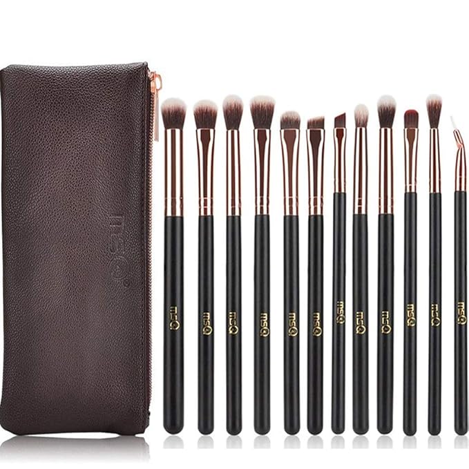 MSQ Eyeshadow Brushes 12pcs Eye Make Up Brush Set with Bag (PU Leather Pouch) Soft Synthetic Hairs for Eyeshadow, Eyebrow, Eyeliner, Blending, Best Gifts - Rose Gold-Velvo Beauty