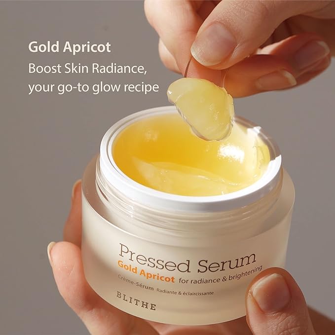 BLITHE Pressed Serum Gold Apricot Glass Skin Korean Skincare Moisturizer/Serum - Niacinamide Serum for Natural Glow & Radiance, Face Serum for Women 1.68 Fl Oz-Velvo Beauty