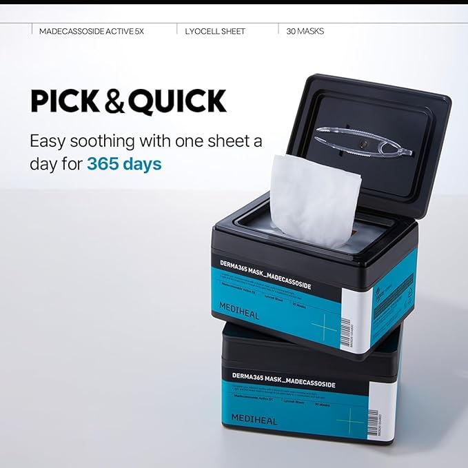 Mediheal Derma 365 Madecassoside Mask (30 Masks) - Daily Skin Care Mask for Deeply Comforting and Calming Skin with Madecassoside-Velvo Beauty