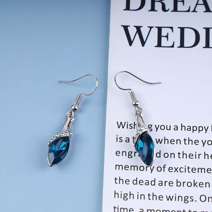 Bohemia Sapphire Drop Earrings Blue Crystal Dangle Hook Earrings Long Cz Blue Rhinestone Earrings Bridal Sapphire Earrings Jewelry for Women Gifts-Velvo Beauty