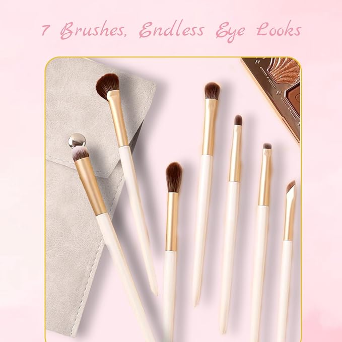 Eyeshadow Makeup Brushes Set with Case 7 PCS Soft Synthetic Hairs Eye Makeup Brushes for Blending Eyebrow Eyeliner Eyeshadow （White）-Velvo Beauty