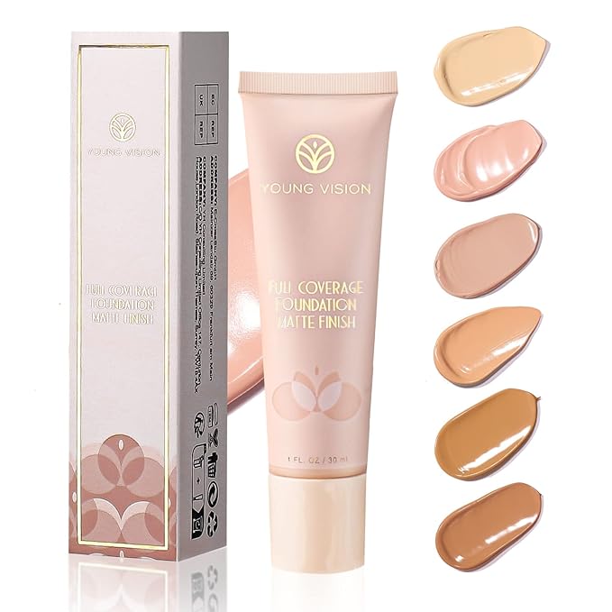 YOUNG VISION Full Coverage Longwear Foundation, Matte Finish, Waterproof, Poreless Liquid Foundation Makeup, Base de Maquillaje Alta Cobertura, 1 fl.oz-Velvo Beauty