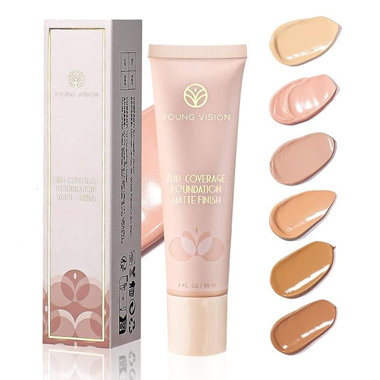 YOUNG VISION Full Coverage Longwear Foundation, Matte Finish, Waterproof, Poreless Liquid Foundation Makeup, 1 fl.oz-Velvo Beauty