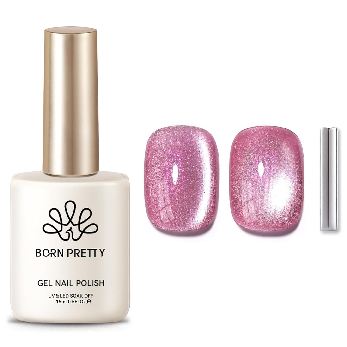 BORN PRETTY Cat Magnetic Eye Gel Nail Polish, Pink Glitter Cat Magnetic Gel Nail Polish, Midnight Rose Magnetic Nail Polish for Nail Art Manicure Salon DIY at Home 15ML-Velvo Beauty