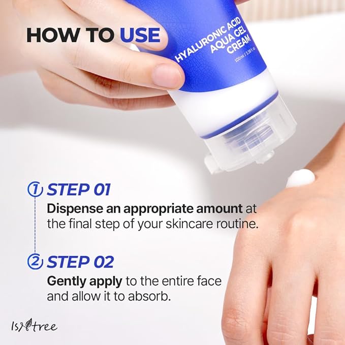 IsNtree Hyaluronic Acid Aqua Gel Cream 100ml, 3.38 fl oz | Korean Skincare | Lightweight Moisturizer | Quick-Absorbing Hydration | For Oily to Combination Skin-Velvo Beauty