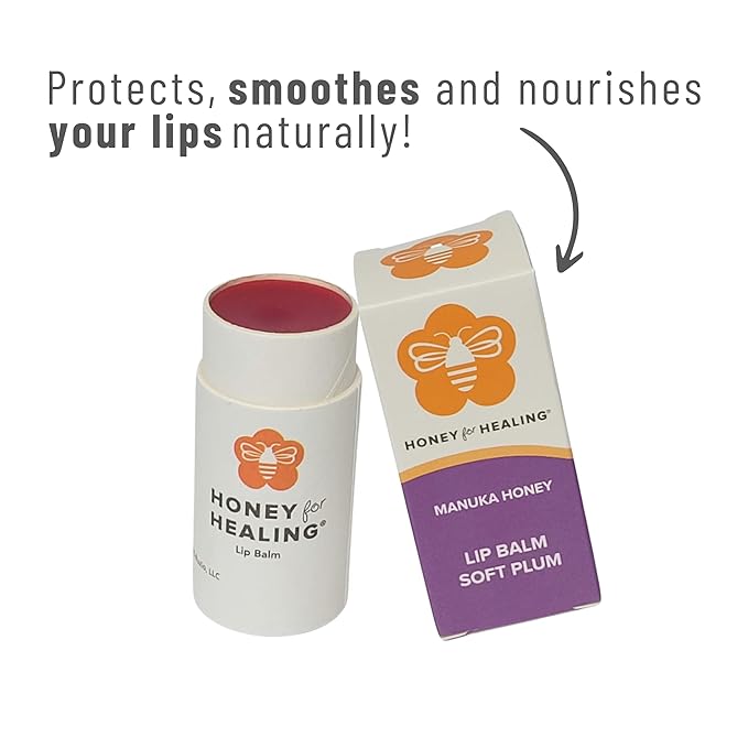 Lip Balm Moisturizer with Manuka Honey 15+ UMF, Coconut Oil, and Castor Oil For Chapped, Cracked, Dry Lips | Protects, Smoothes, and Nourishes your Lips | 0.25 oz / 7 gr (Soft Plum)-Velvo Beauty