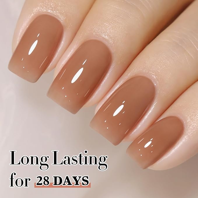 Double Rhythm 0.50 OZ Translucent Gel Polish Same Color Same Bottle Sheer Pastel Neutral Natural Milky 15 ML Jelly UV Nail Art DIY at Home (Light Brown-A1529)-Velvo Beauty